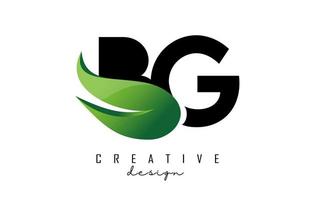 Vector illustration of abstract letters BG b g with fire flames and Green swoosh design.