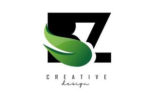 Vector illustration of abstract letters BZ b z with fire flames and Green swoosh design.