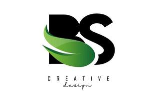 Vector illustration of abstract letters BS b s with fire flames and Green swoosh design.