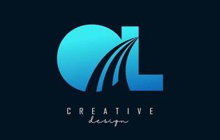 Creative blue letters OL o l logo with leading lines and road concept design. Letters with geometric design. vector