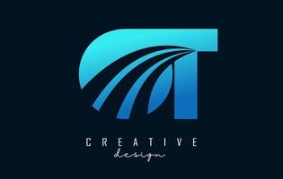 Creative blue letters OT o t logo with leading lines and road concept design. Letters with geometric design. vector