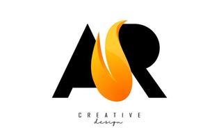 ilustración vectorial de letras abstractas ar ar con llamas de fuego y diseño de swoosh naranja. vector