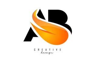 Vector illustration of abstract letters AB a b with fire flames and Orange Swoosh design.