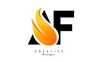 Vector illustration of abstract letters AF a f with fire flames and Orange Swoosh design.