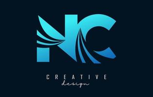 Creative blue letters NC n c logo with leading lines and road concept design. Letters with geometric design. vector