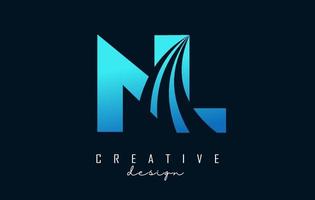 Creative blue letters NL n l logo with leading lines and road concept design. Letters with geometric design. vector