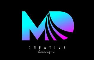 Creative colorful letters MD m d logo with leading lines and road concept design. Letters with geometric design. vector