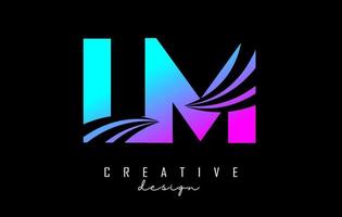 logotipo creativo de letras coloridas lm lm con líneas principales y diseño de concepto de carretera. letras con diseño geométrico. vector