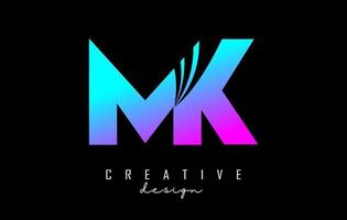 Creative colorful letters MK m k logo with leading lines and road concept design. Letters with geometric design. vector