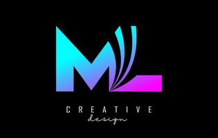 Creative colorful letters ML m l logo with leading lines and road concept design. Letters with geometric design. vector