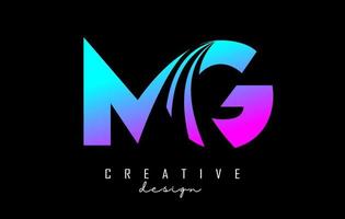 Creative colorful letters MG m g logo with leading lines and road concept design. Letters with geometric design. vector