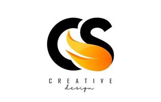 Vector illustration of abstract letters CS c s with fire flames and orange swoosh design.