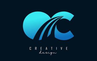 Creative blue letters OC o c logo with leading lines and road concept design. Letters with geometric design. vector