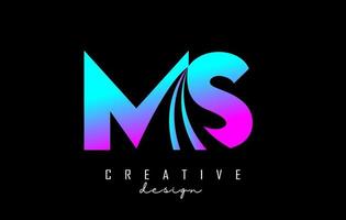 Creative colorful letters MS m s logo with leading lines and road concept design. Letters with geometric design. vector