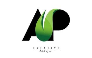 Vector illustration of abstract letters Ap a p with green leaf design.