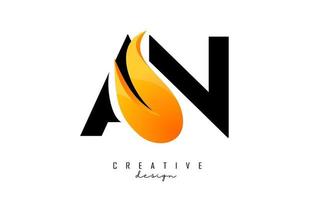 Vector illustration of abstract letters AN a N with fire flames and Orange Swoosh design.