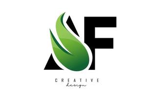 Vector illustration of abstract letters AF a f with green leaf design.