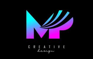 Creative colorful letters MP m p logo with leading lines and road concept design. Letters with geometric design. vector