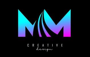 Creative colorful letters Mm m  logo with leading lines and road concept design. Letters with geometric design. vector