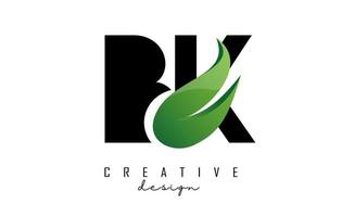 Vector illustration of abstract letters BK b k with fire flames and Green swoosh design.