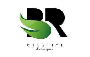 Vector illustration of abstract letters BR b r with fire flames and Green swoosh design.