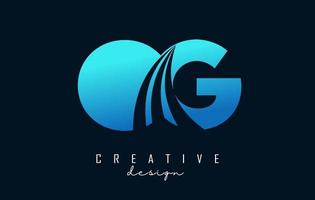 Creative blue letters OG o g logo with leading lines and road concept design. Letters with geometric design. vector