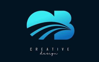 Creative blue letters OB o b logo with leading lines and road concept design. Letters with geometric design. vector