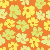 seamless plants pattern on orange background with mixed cute flowers , greeting card or fabric vector