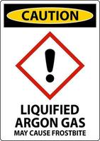 Caution Liquified Argon Gas GHS Sign On White Background vector