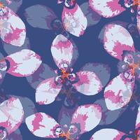 seamless plants pattern on blue background with orchids , greeting card or fabric vector