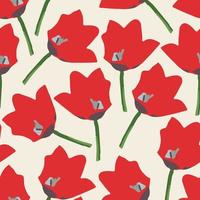 seamless plants pattern background with red hand drawn flowers , greeting card or fabric vector