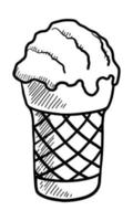 VECTOR CONTOUR DRAWING OF ICE CREAM WITH A WAFFLE CUP ON A WHITE BACKGROUND