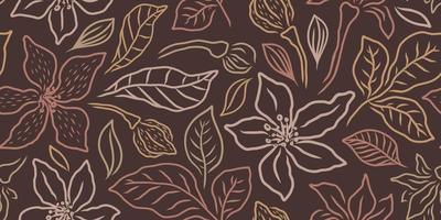 VECTOR HORIZONTAL SEAMLESS BROWN FLORAL PATTERN WITH LILIES