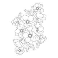 plumeria flower doodle coloring page outline vector illustration of isolated in white background