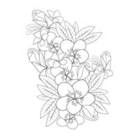 plumeria flower line art sketch with outline stroke of doodle coloring page for print vector