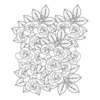 ilustración de página de color de flor de rosa de doodle con trazo de arte de línea para imprimir vector