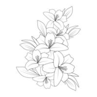 dibujo de página para colorear de flor de lirio con dibujo de arte lineal para elemento de impresión vector