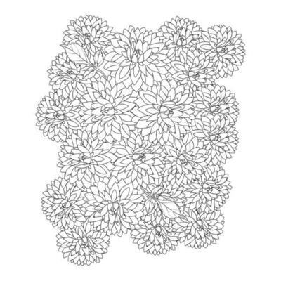 dahlia or dalia flower coloring page of vector illustrations in hand drawn sketch doodle style line art