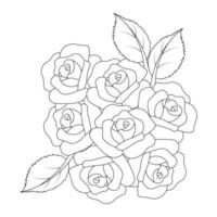 roses flower doodle repeat pattern with line art coloring page drawing of monochrome sketch design vector