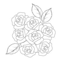 patrón de repetición de garabatos de flores de rosas con dibujo de página para colorear de arte lineal de diseño de boceto monocromático vector