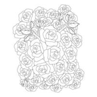roses flower doodle repeat pattern with line art coloring page drawing of monochrome sketch design vector