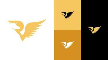 concepto de diseño de logotipo de empresa de negocio de ala de caballo de unicornio dorado vector