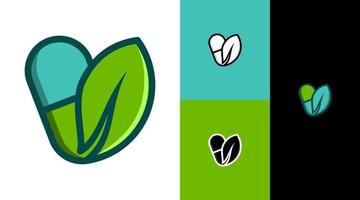 concepto de diseño de logotipo de empresa de negocio saludable de planta natural médica de cápsula de hierbas vector