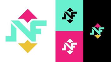 jnf monograma arriba y abajo diseño de logotipo de empresa comercial vector