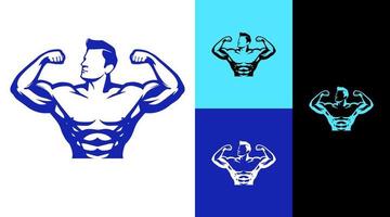 Strong Man Flex Muscle Fitness Gym Mascot Icon Logo Design Concept vector