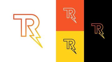 TR Monogram Outline Lightning Thunder Logo Design Concept vector