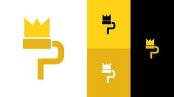 Golden Crown Painting Roller Logo Design Concept vector