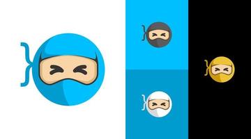 Smiling Ninja Face Icon Character Mascot Logo Design Concept vector