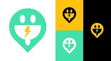 Smiling Face Electric Plud In Location Pin Point Logo Design Concept vector