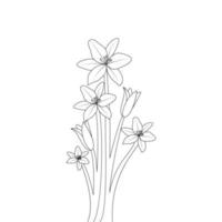 lily flower line art drawing of continuous pencil artwork for kid coloring page of printing element vector